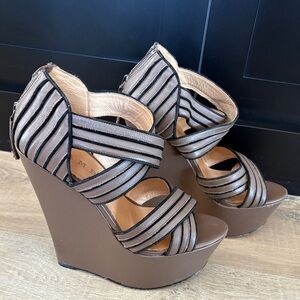 L.A.M.B. Black and Brown Strappy Heels